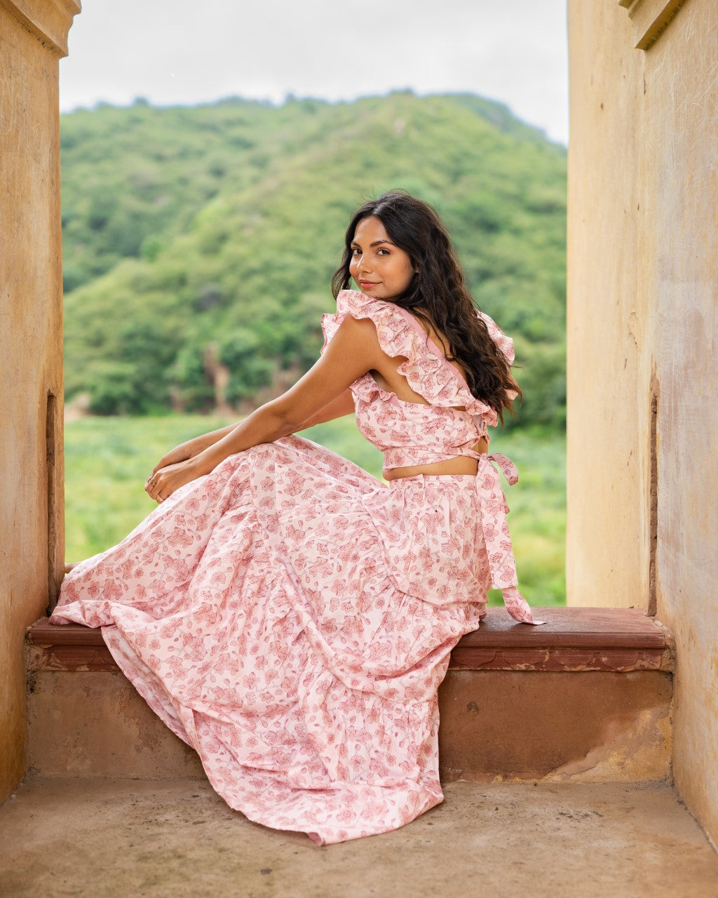 Sakura Blossom Tiered Maxi Skirt