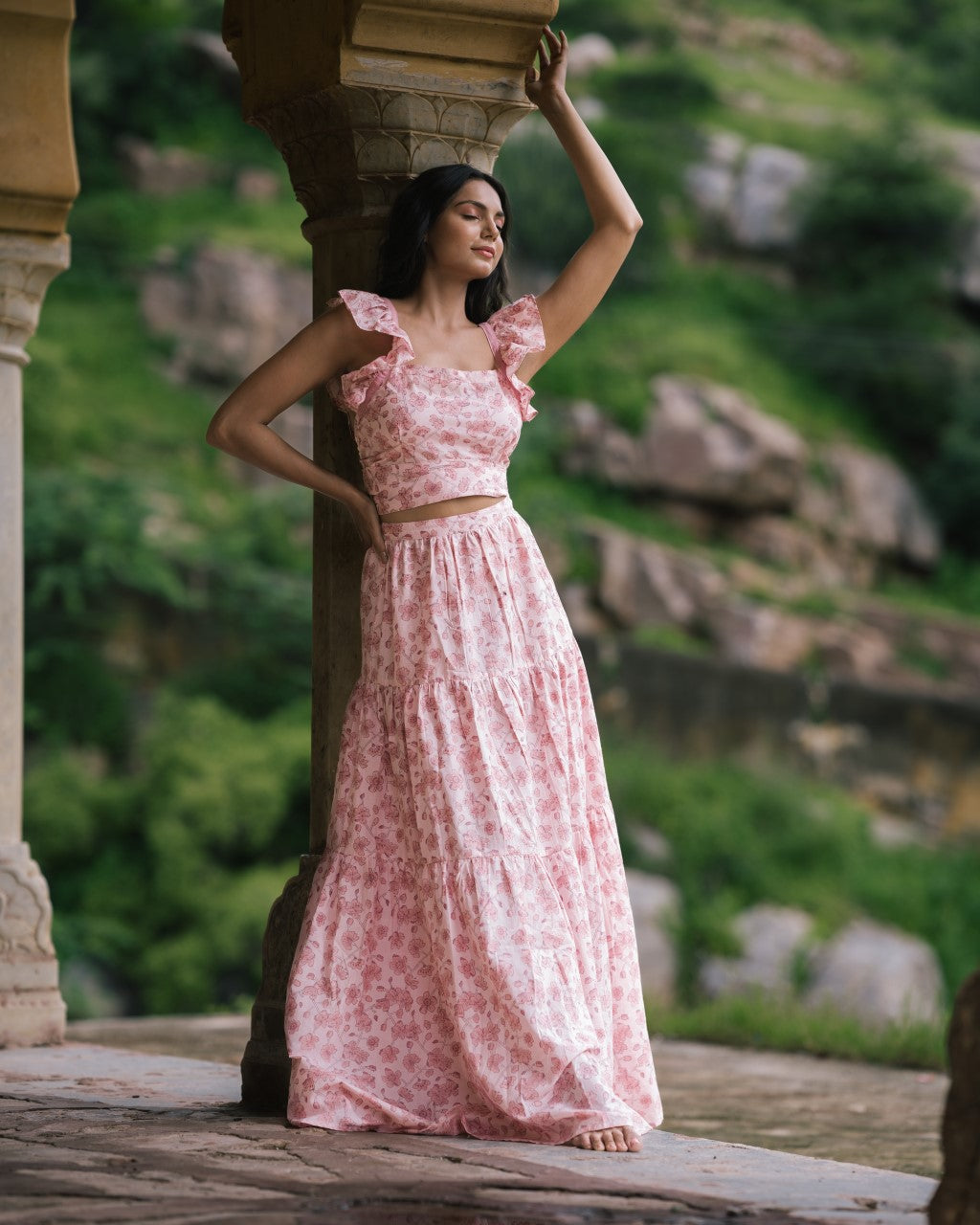 Sakura Blossom Tiered Maxi Skirt